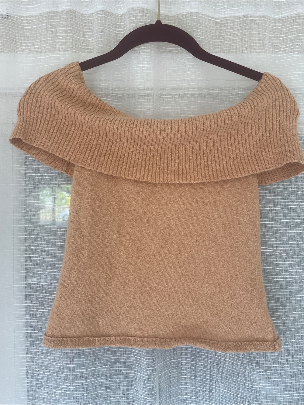 Free People Cozy Off-Shoulder Peach Camel Knit Sweater Top